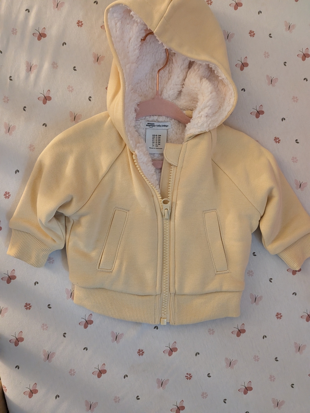 Essentials Cream Sherpa-Lined Hooded Zip Jacket